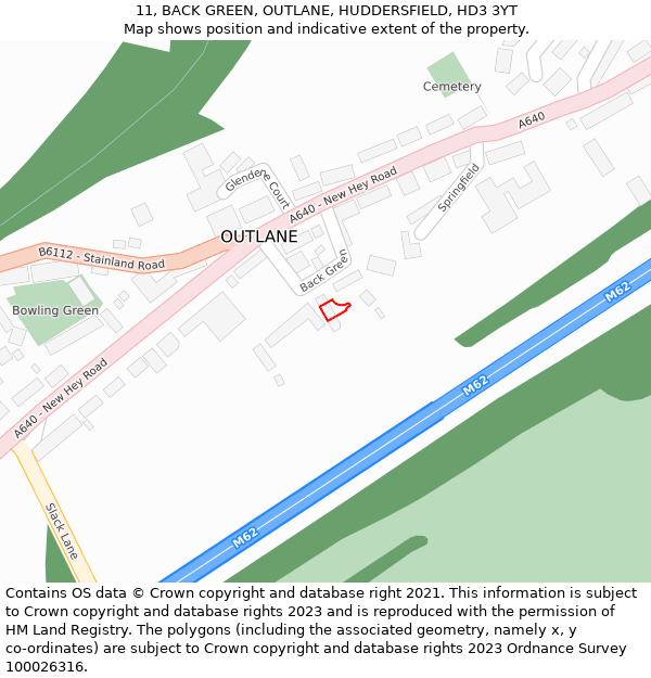 11, BACK GREEN, OUTLANE, HUDDERSFIELD, HD3 3YT: Location map and indicative extent of plot
