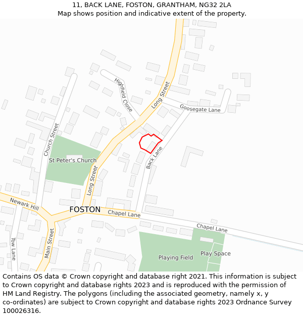 11, BACK LANE, FOSTON, GRANTHAM, NG32 2LA: Location map and indicative extent of plot