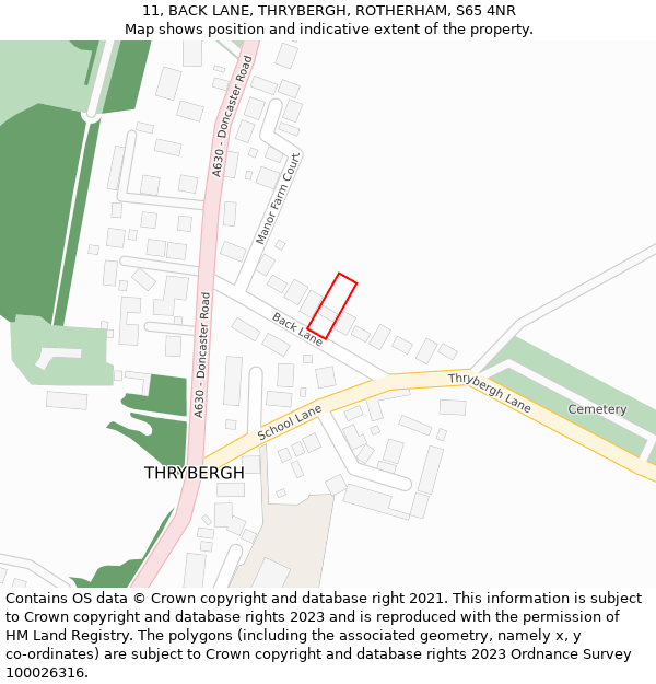 11, BACK LANE, THRYBERGH, ROTHERHAM, S65 4NR: Location map and indicative extent of plot