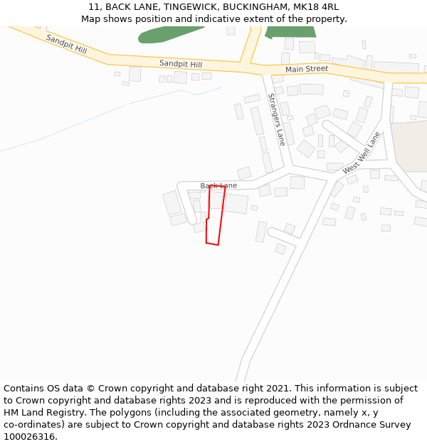 11, BACK LANE, TINGEWICK, BUCKINGHAM, MK18 4RL: Location map and indicative extent of plot