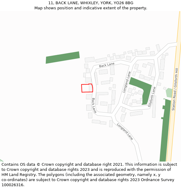 11, BACK LANE, WHIXLEY, YORK, YO26 8BG: Location map and indicative extent of plot