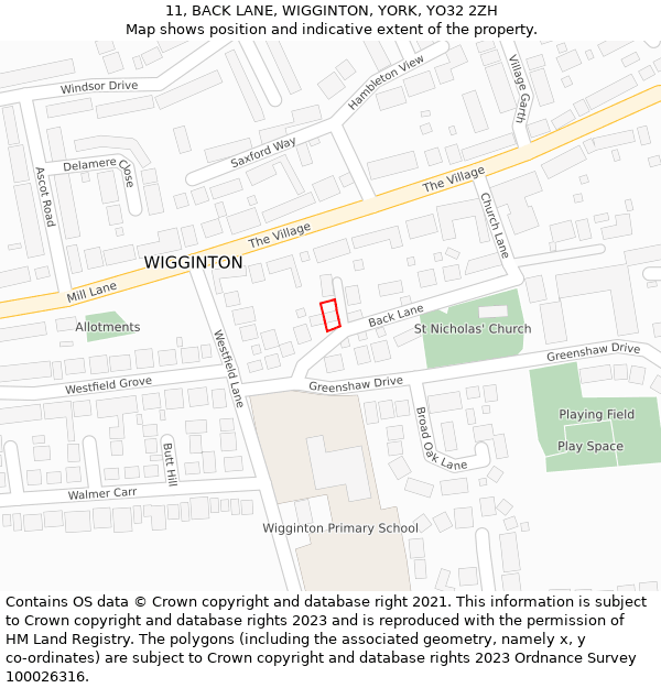 11, BACK LANE, WIGGINTON, YORK, YO32 2ZH: Location map and indicative extent of plot