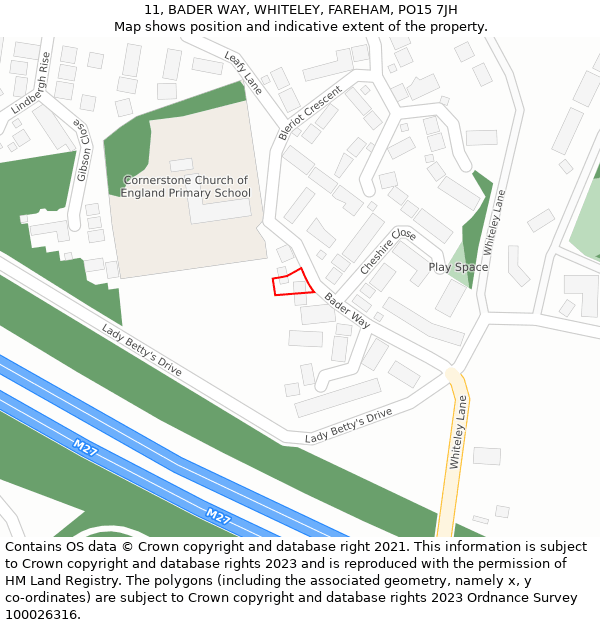 11, BADER WAY, WHITELEY, FAREHAM, PO15 7JH: Location map and indicative extent of plot