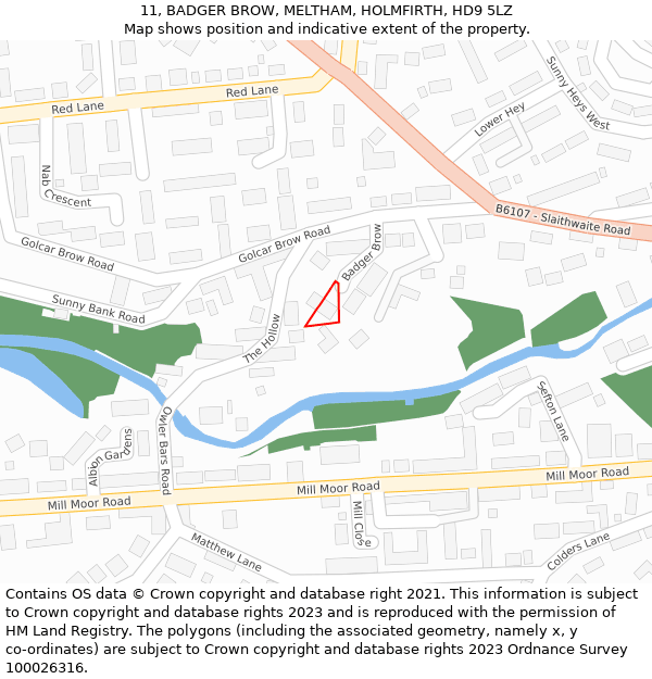 11, BADGER BROW, MELTHAM, HOLMFIRTH, HD9 5LZ: Location map and indicative extent of plot