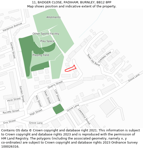 11, BADGER CLOSE, PADIHAM, BURNLEY, BB12 8PP: Location map and indicative extent of plot