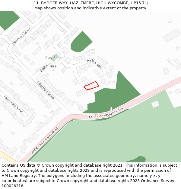 11, BADGER WAY, HAZLEMERE, HIGH WYCOMBE, HP15 7LJ: Location map and indicative extent of plot