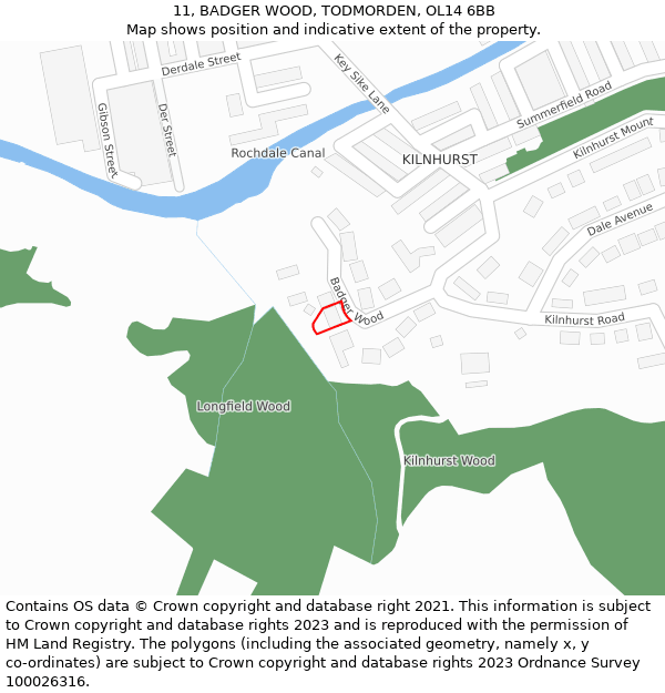 11, BADGER WOOD, TODMORDEN, OL14 6BB: Location map and indicative extent of plot