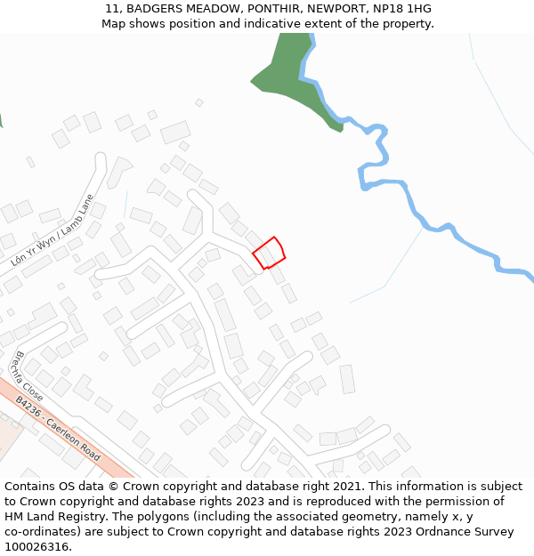 11, BADGERS MEADOW, PONTHIR, NEWPORT, NP18 1HG: Location map and indicative extent of plot