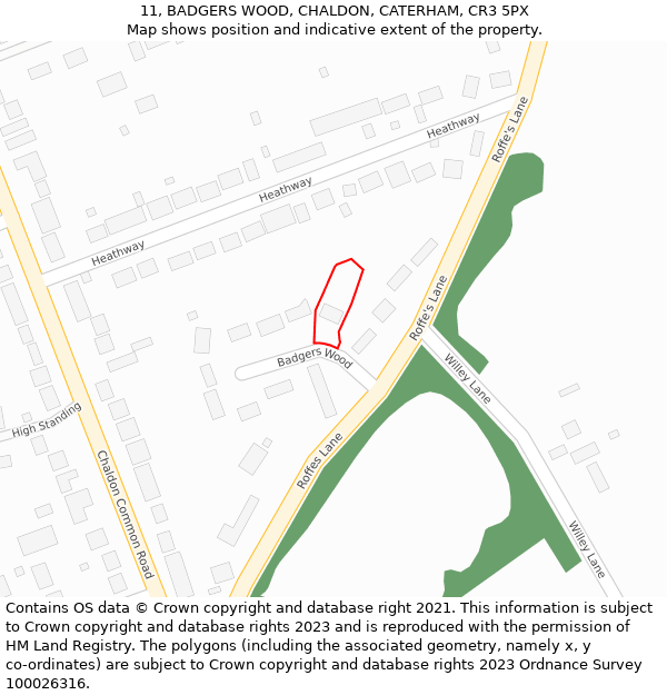 11, BADGERS WOOD, CHALDON, CATERHAM, CR3 5PX: Location map and indicative extent of plot