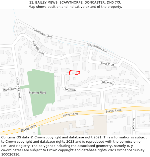 11, BAILEY MEWS, SCAWTHORPE, DONCASTER, DN5 7XU: Location map and indicative extent of plot