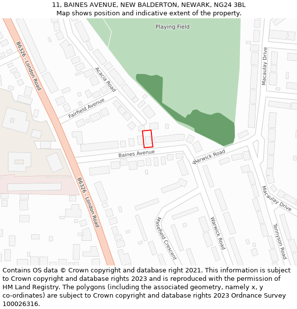 11, BAINES AVENUE, NEW BALDERTON, NEWARK, NG24 3BL: Location map and indicative extent of plot