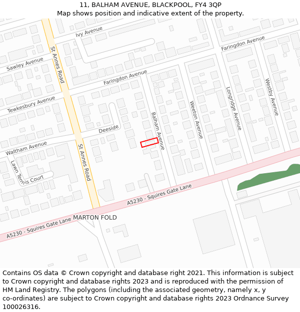 11, BALHAM AVENUE, BLACKPOOL, FY4 3QP: Location map and indicative extent of plot