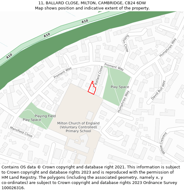 11, BALLARD CLOSE, MILTON, CAMBRIDGE, CB24 6DW: Location map and indicative extent of plot