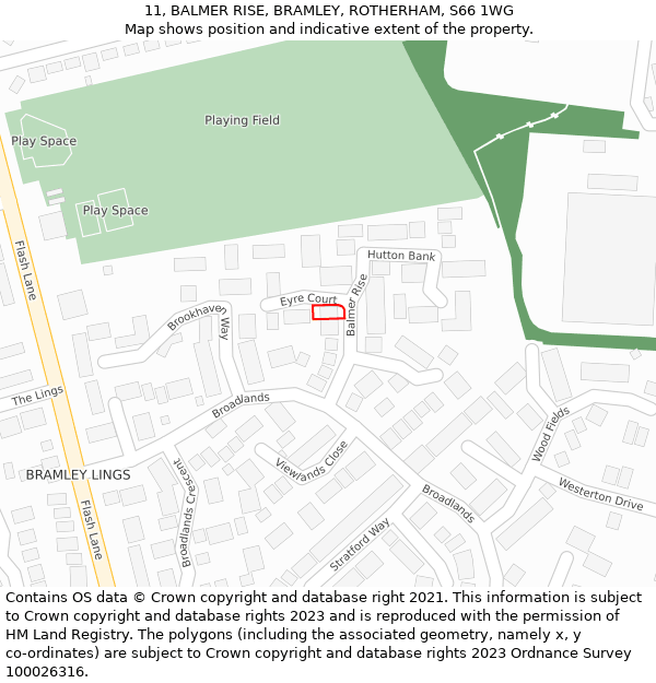 11, BALMER RISE, BRAMLEY, ROTHERHAM, S66 1WG: Location map and indicative extent of plot