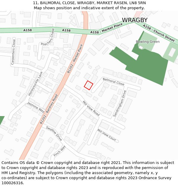 11, BALMORAL CLOSE, WRAGBY, MARKET RASEN, LN8 5RN: Location map and indicative extent of plot