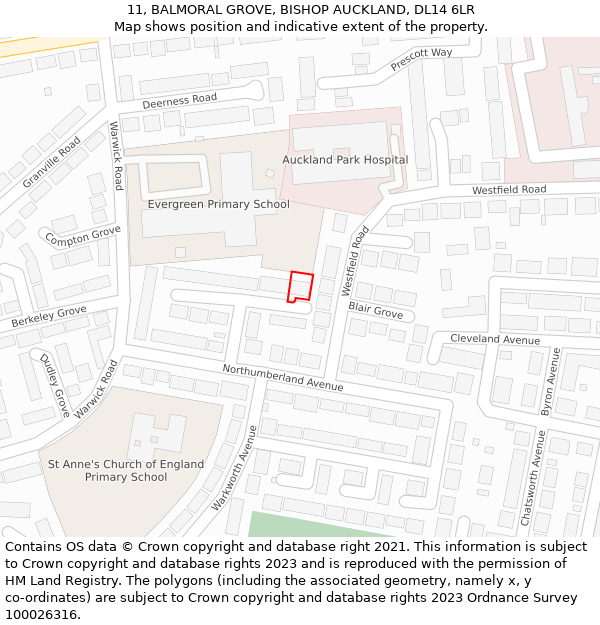 11, BALMORAL GROVE, BISHOP AUCKLAND, DL14 6LR: Location map and indicative extent of plot