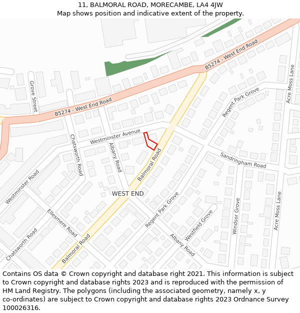 11, BALMORAL ROAD, MORECAMBE, LA4 4JW: Location map and indicative extent of plot