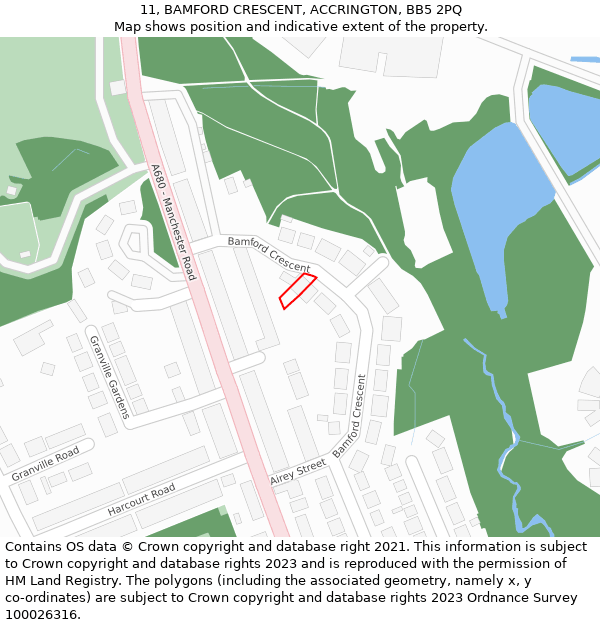 11, BAMFORD CRESCENT, ACCRINGTON, BB5 2PQ: Location map and indicative extent of plot
