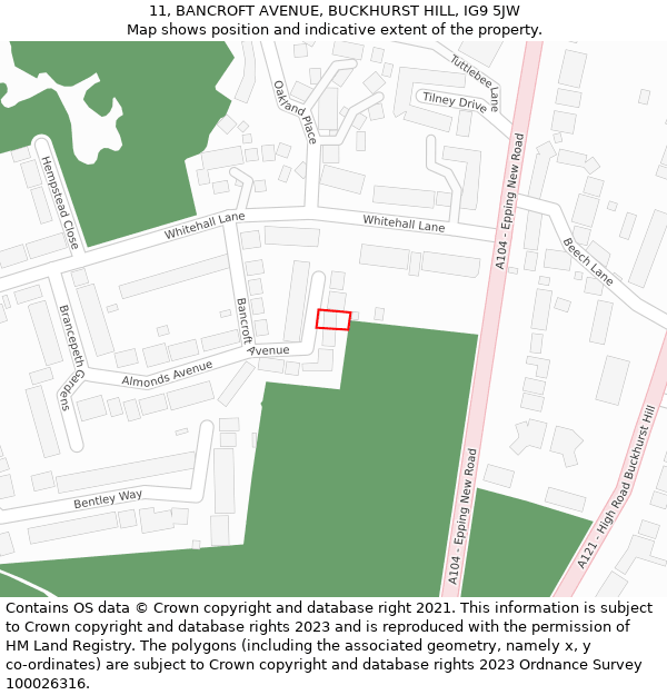 11, BANCROFT AVENUE, BUCKHURST HILL, IG9 5JW: Location map and indicative extent of plot