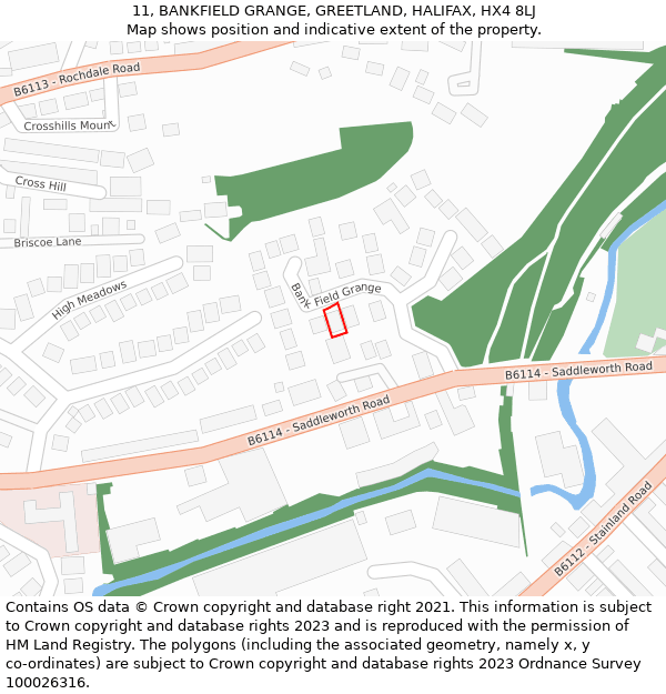 11, BANKFIELD GRANGE, GREETLAND, HALIFAX, HX4 8LJ: Location map and indicative extent of plot