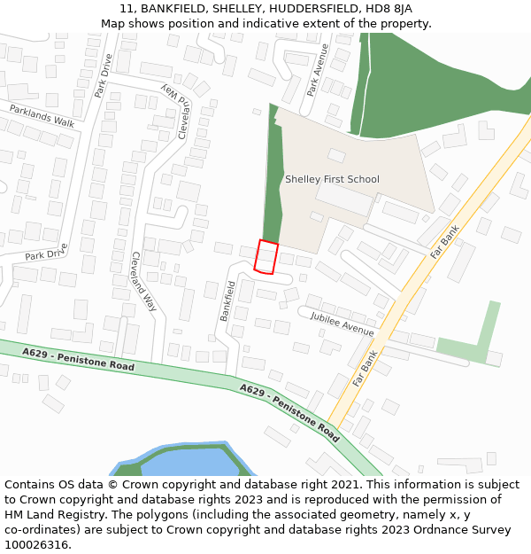 11, BANKFIELD, SHELLEY, HUDDERSFIELD, HD8 8JA: Location map and indicative extent of plot