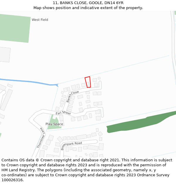 11, BANKS CLOSE, GOOLE, DN14 6YR: Location map and indicative extent of plot