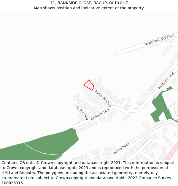 11, BANKSIDE CLOSE, BACUP, OL13 8HZ: Location map and indicative extent of plot