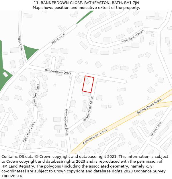 11, BANNERDOWN CLOSE, BATHEASTON, BATH, BA1 7JN: Location map and indicative extent of plot