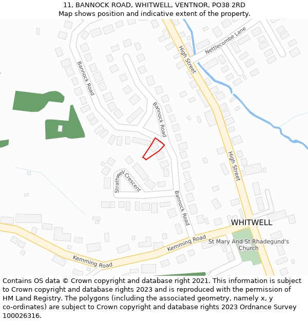 11, BANNOCK ROAD, WHITWELL, VENTNOR, PO38 2RD: Location map and indicative extent of plot