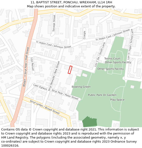 11, BAPTIST STREET, PONCIAU, WREXHAM, LL14 1RH: Location map and indicative extent of plot