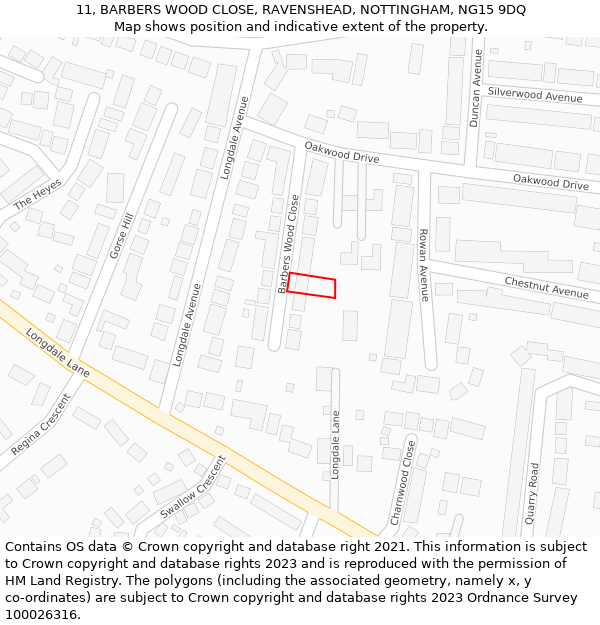 11, BARBERS WOOD CLOSE, RAVENSHEAD, NOTTINGHAM, NG15 9DQ: Location map and indicative extent of plot