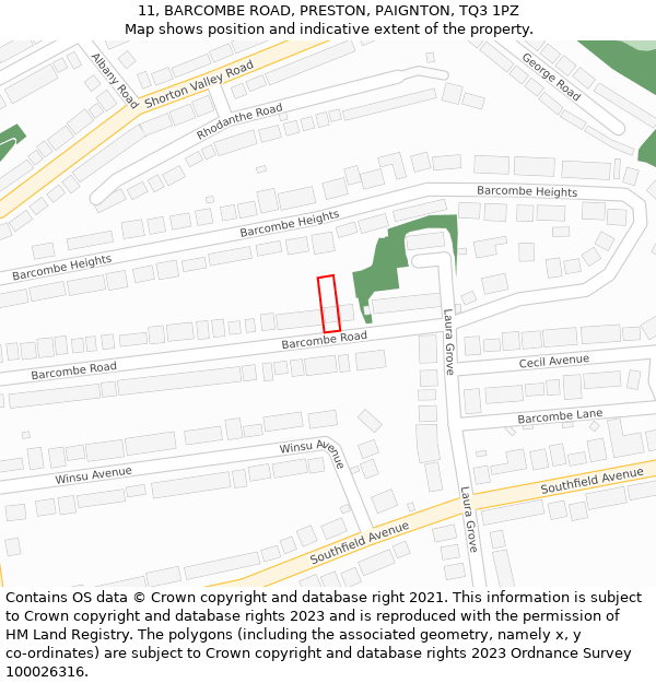 11, BARCOMBE ROAD, PRESTON, PAIGNTON, TQ3 1PZ: Location map and indicative extent of plot