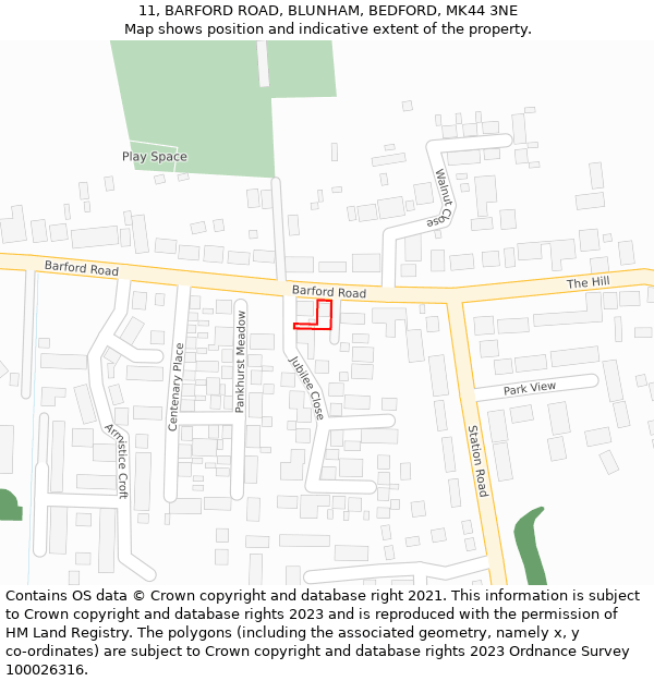 11, BARFORD ROAD, BLUNHAM, BEDFORD, MK44 3NE: Location map and indicative extent of plot