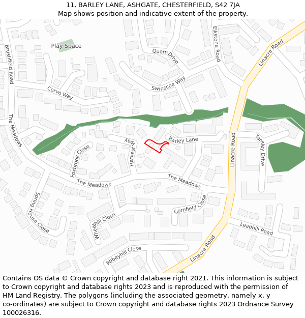 11, BARLEY LANE, ASHGATE, CHESTERFIELD, S42 7JA: Location map and indicative extent of plot