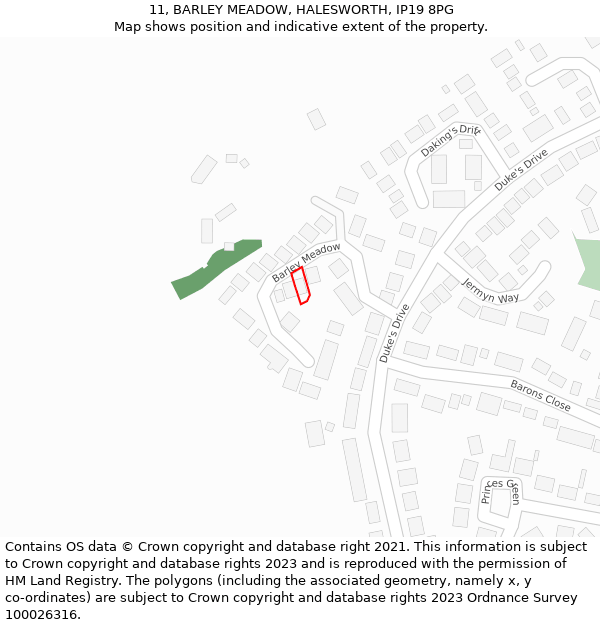 11, BARLEY MEADOW, HALESWORTH, IP19 8PG: Location map and indicative extent of plot