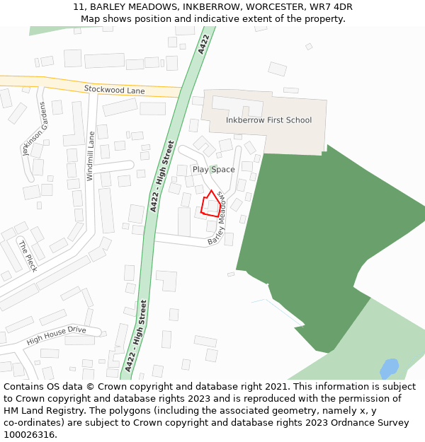 11, BARLEY MEADOWS, INKBERROW, WORCESTER, WR7 4DR: Location map and indicative extent of plot