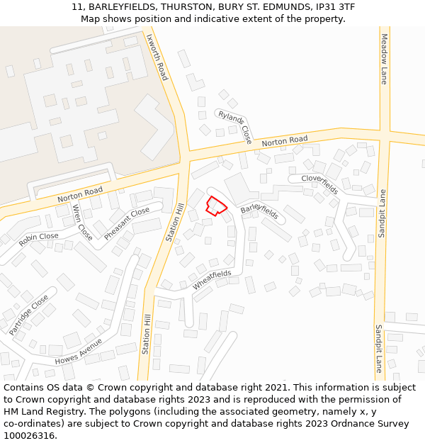 11, BARLEYFIELDS, THURSTON, BURY ST. EDMUNDS, IP31 3TF: Location map and indicative extent of plot