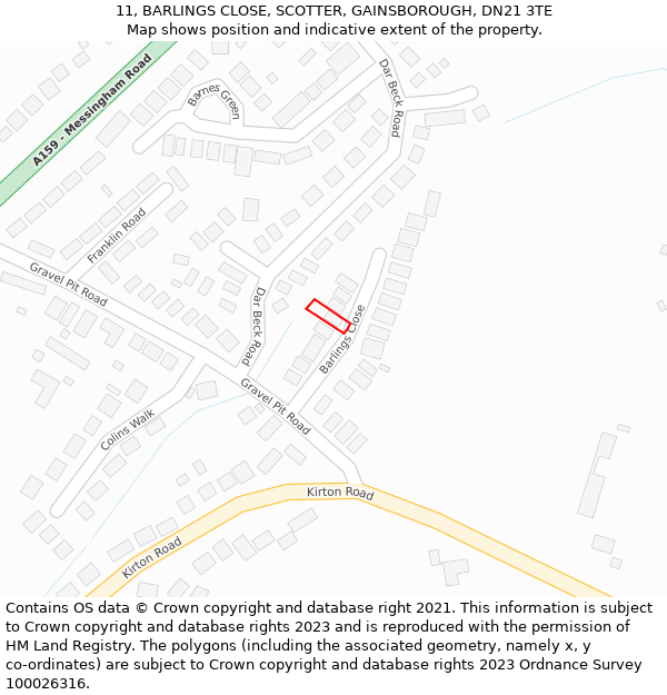 11, BARLINGS CLOSE, SCOTTER, GAINSBOROUGH, DN21 3TE: Location map and indicative extent of plot