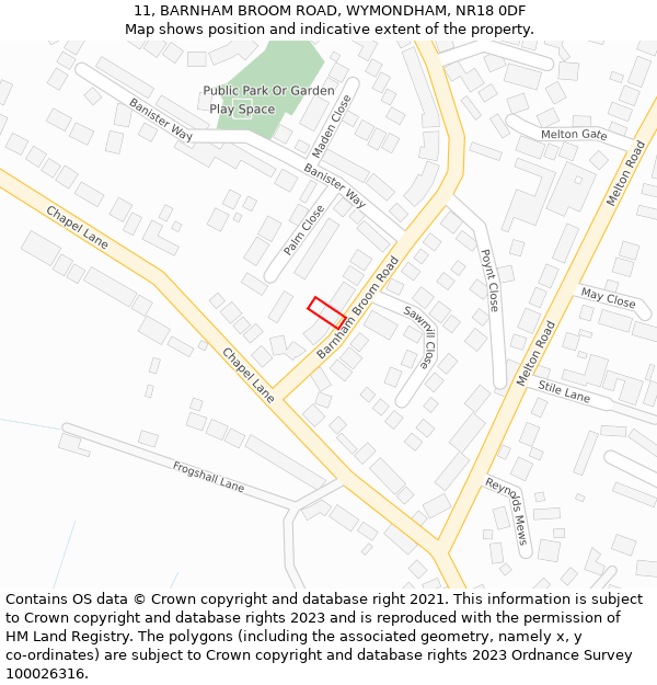 11, BARNHAM BROOM ROAD, WYMONDHAM, NR18 0DF: Location map and indicative extent of plot