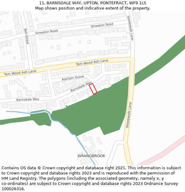 11, BARNSDALE WAY, UPTON, PONTEFRACT, WF9 1LS: Location map and indicative extent of plot