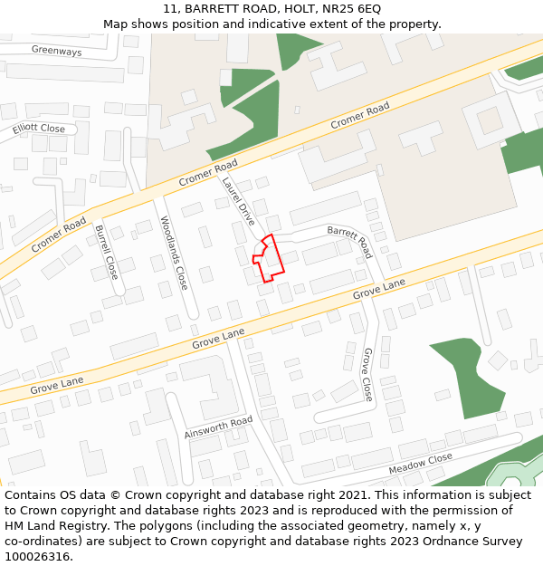 11, BARRETT ROAD, HOLT, NR25 6EQ: Location map and indicative extent of plot