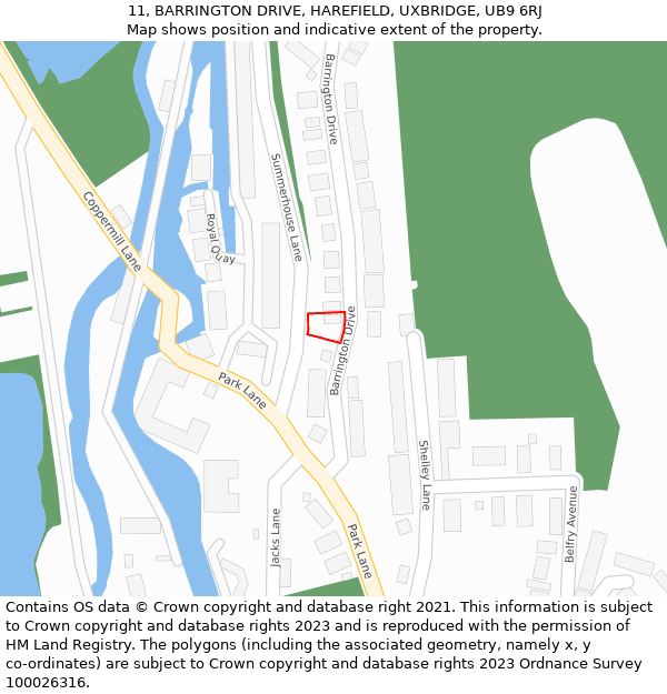 11, BARRINGTON DRIVE, HAREFIELD, UXBRIDGE, UB9 6RJ: Location map and indicative extent of plot