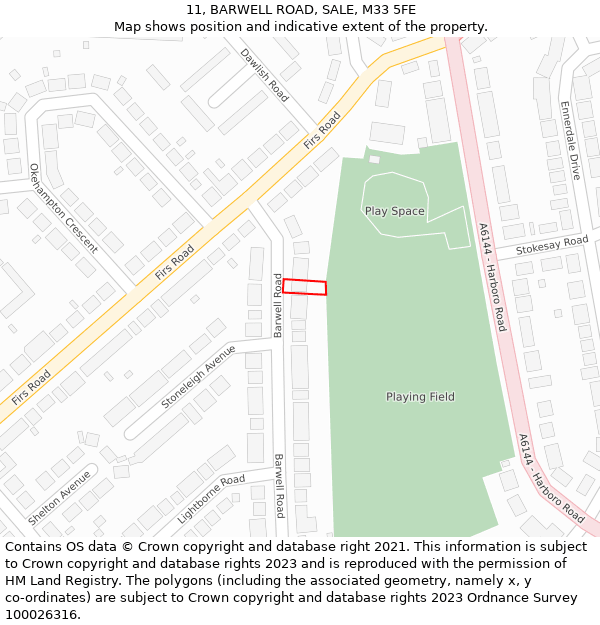 11, BARWELL ROAD, SALE, M33 5FE: Location map and indicative extent of plot
