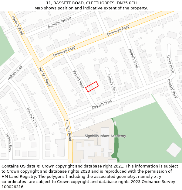 11, BASSETT ROAD, CLEETHORPES, DN35 0EH: Location map and indicative extent of plot