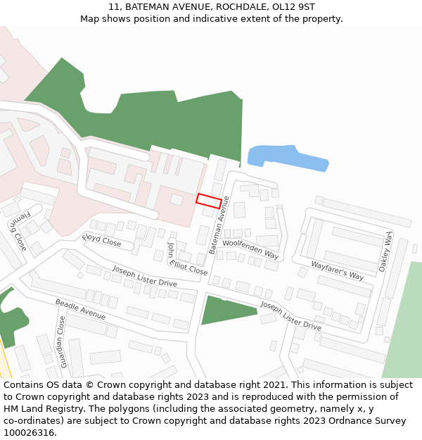 11, BATEMAN AVENUE, ROCHDALE, OL12 9ST: Location map and indicative extent of plot