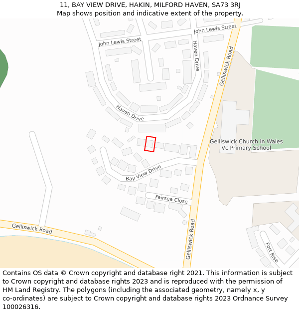 11, BAY VIEW DRIVE, HAKIN, MILFORD HAVEN, SA73 3RJ: Location map and indicative extent of plot