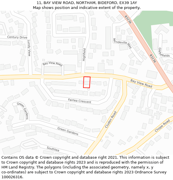 11, BAY VIEW ROAD, NORTHAM, BIDEFORD, EX39 1AY: Location map and indicative extent of plot