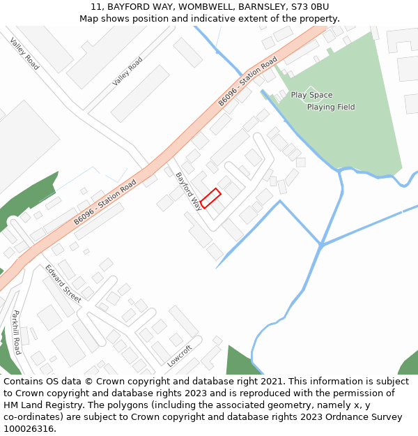 11, BAYFORD WAY, WOMBWELL, BARNSLEY, S73 0BU: Location map and indicative extent of plot