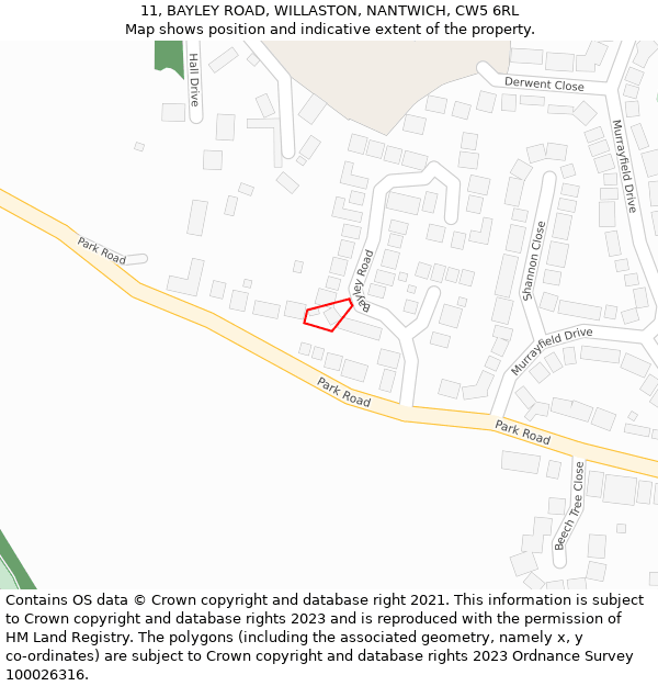 11, BAYLEY ROAD, WILLASTON, NANTWICH, CW5 6RL: Location map and indicative extent of plot