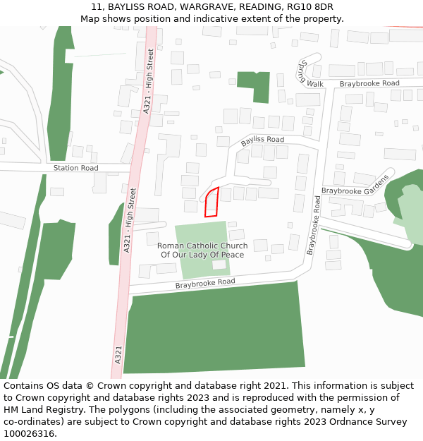 11, BAYLISS ROAD, WARGRAVE, READING, RG10 8DR: Location map and indicative extent of plot